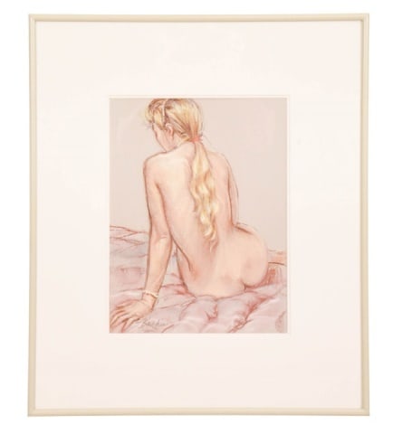 Gregory Biolchini Signed Pastel Seated Nude: Gregory Biolchini, American b.1948, Signed Pastel Seated Nude Framed Under Glass. Measures 17 inches x 20 inches.