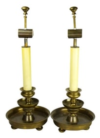 Pair Art Deco Dual Arm Bronze Tone Table Lamp