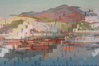 Hiroshi Yoshida Signed Woodblock of Harbor