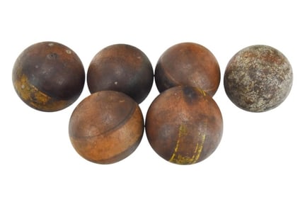 6 Antique Carved & Painted Wood Croquet Balls