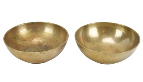 Pair Vintage Chinese Signed Brass Bowls