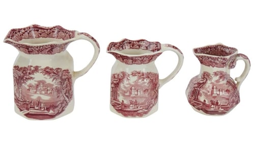 3 Masons Porcelain Vista Transfer Ware Pitchers