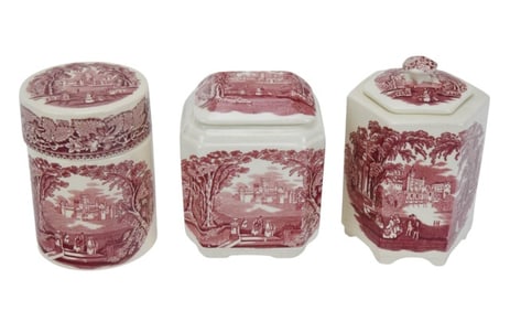 3 Masons Porcelain Vista Transfer Ware Canisters