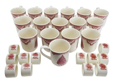 16 Johnson Bros Red Transfer Ware Christmas Mugs