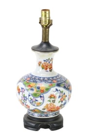 Chinese Porcelain Lamp on Carved Stand