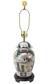Chinese Hand Painted Porcelain Lotus Flower Lamp