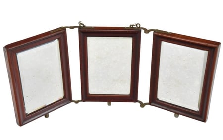 Antique Tri-Fold Shaving Mirror w Embossed Leather