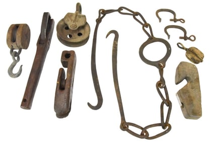 Collection Antique Tools, Clamps and Pulleys