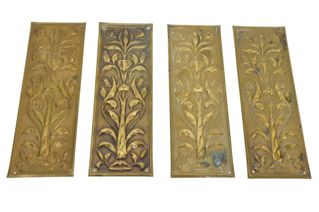 4 Art Nouveau Brass Reposse Door Plates (1 of 10)
