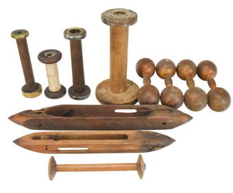 Antique Industrial Weaving Spools & Loom Needles