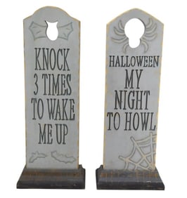 2 Halloween Hand Carved & Painted Grave Markers