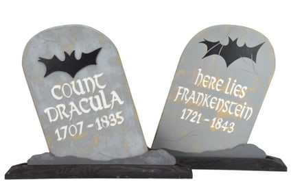 2 Halloween Hand Carved & Painted Grave Markers