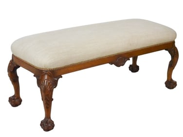Chippendale Style Carved Upholstered Bench