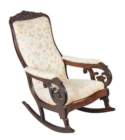 Antique Carved Upholstered Rocking Chair