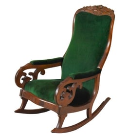 Antique Carved Upholstered Rocking Chair