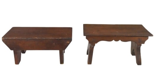 2 Antique American Primitive Hand Carved Stools