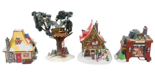 4 Department 56 North Pole Christmas Buildings: 4 Department 56 North Pole Series Christmas Buildings Christmas Decorations. There may be very minor loss, there are no boxes. SOLD AS IS. Each measures approximately 6 inches x 9 inches.