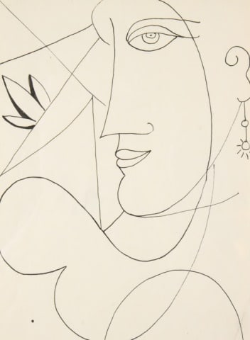 After Francis Newton Souza Drawing Portrait Nude: After Francis Newton Souza Pen Drawing Portrait of Nude. Framed measures 15 inches x 12 inches, art measures 8 inches x 11 inches. Any condition statement is given as a courtesy to a client, is only a