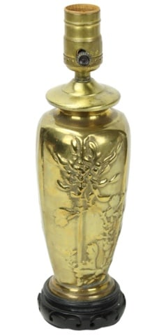 Cast Brass Chinoisserie Table Lamp: Cast Brass Chinoisserie Table Lamp. Measures 12 inches x 4 inches.
