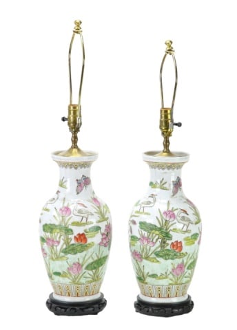 Pair Chinese Hand Painted Porcelain Vase Form Lamp (1 of 12)