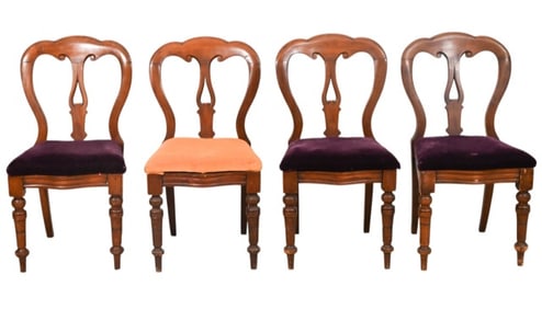 4 Antique Carved Fiddle Back Side Chairs