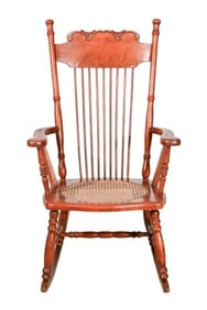 Antique Carved Cane Bottom Rocking Chair