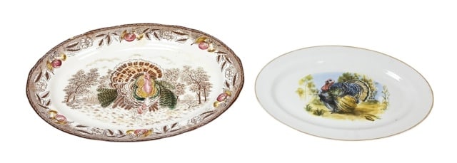 2 Vintage Porcelain Turkey Thanksgiving Platters