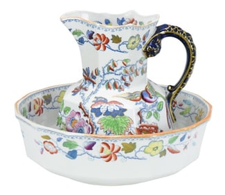 Antique Mason's Ironstone Wash Basin & Pitcher
