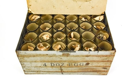 Antique Metal Shipping Crate for 4 Dozen Eggs