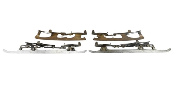 2 Pair Antique Iron Ice Skates