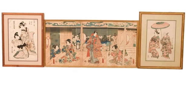 3 Antique Japanese Wood Blocks of Geisha Frames