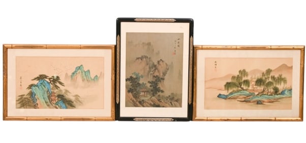 3 Chinese Watercolor Signed Landscapes Framed