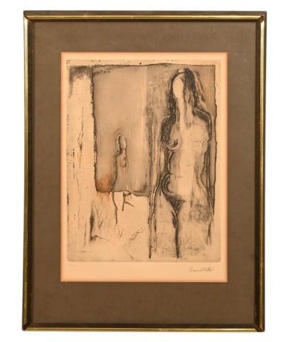Karl Brandstatter Signed Engraving of Nude: Karl Brandstatter, Austria Born 1946, Signed Impressionist Engraving of Nude in Mirror Numbered 18/120. Framed measures 26 inches x 19 inches.