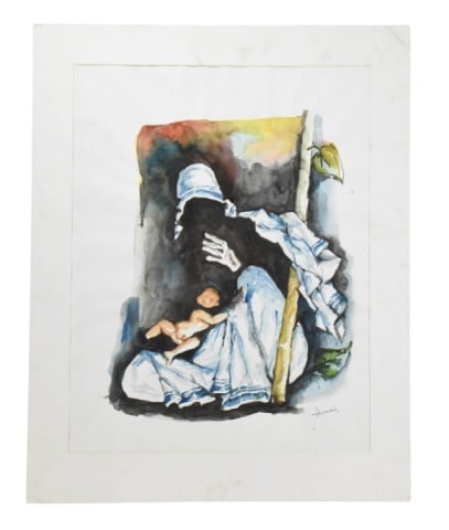 Maqbool Fida Husain Mother Teresa Watercolor (1 of 8)
