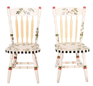2 Mackenzie Childs Style Painted Carved Chairs
