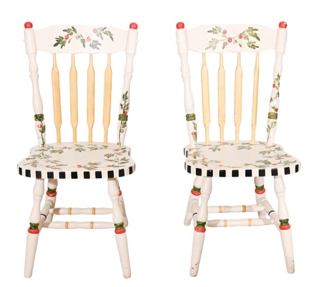 2 Mackenzie Childs Style Painted Carved Chairs (1 of 10)