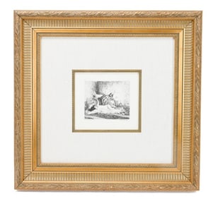 Ferdinand V. Leon Etching Framed Femme Perroquet