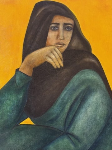 Louay Kayyali Signed Oil Painting Portrait Woman (1 of 4)