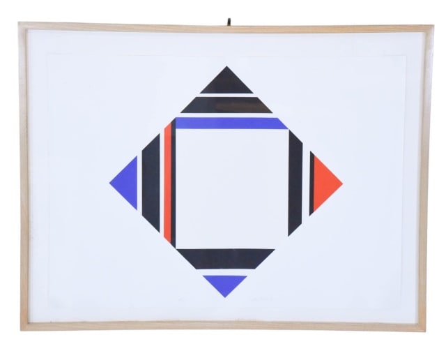 Ilya Bolotowsky Signed Silkscreen Portfolio III: Ilya Bolotowsky, Russian/American 1907-1921, Signed Silkscreen Titled Portfolio III Circa 1970 Numbered 24/25. Framed measures 31 inches x 41 inches, art measures 26 inches x 36 inches.