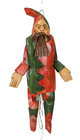 Old German Hand Carved Gnome Jumping Jack Ornament