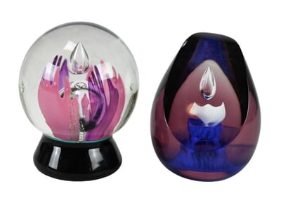 2 Caithness Glass Signed Glass Large Paperweights