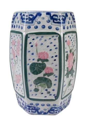 Chinese Hand Painted Blue & Pink Garden Stool (1 of 7)