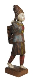 Vintage Carved Painted Wood Sculpture of a Woman