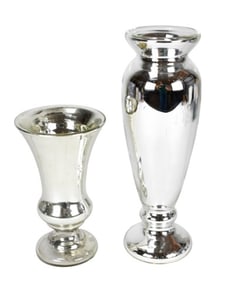 2 Mercury Glass Style Urn Form Vases