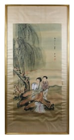 Large Vintage Chinese Watercolor on Silk Framed