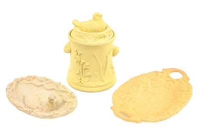3 Antique English Caneware Decorative Containers