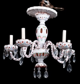Bohemian Red Glass Painted 6-Light Chandelier