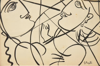 After George Keyt Cubist Style Portrait Drawing