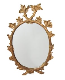 Antique 19th C Carved Gilt Faux Bois Oval Mirror