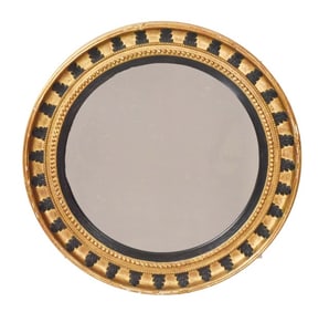 Antique Round Gilt & Black Convex Bulls Eye Mirror